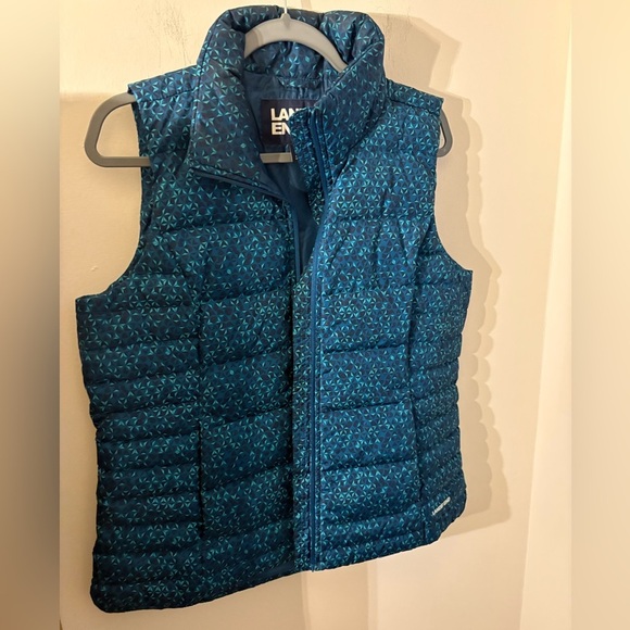 Lands end hyperdry women’s puffer vest geometric blue size medium - Picture 1 of 3
